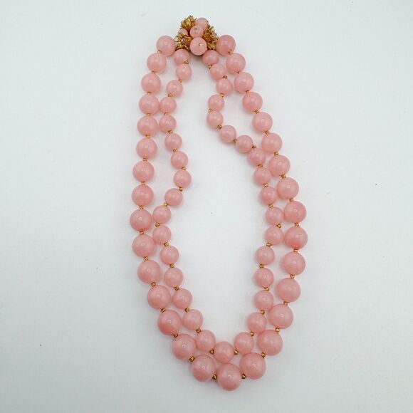 Vintage Pink Lucite Bead Necklace – Double Strand Retro Bubblegum Glam Barbie - Picture 10 of 11